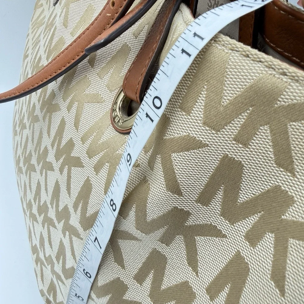 Michael Kors Jet Set MK Signature Jacquard Medium Tote Grab Bag Tan Neutral NEW‎